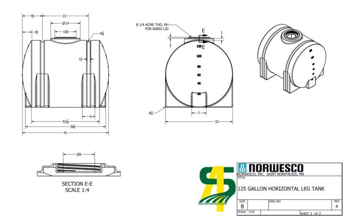 Norwesco 125 Gallon Horizontal Leg Tank (Call for Quote)