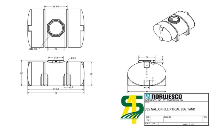 Norwesco 335 Gallon Elliptical Leg Tank - (CALL FOR QUOTE)