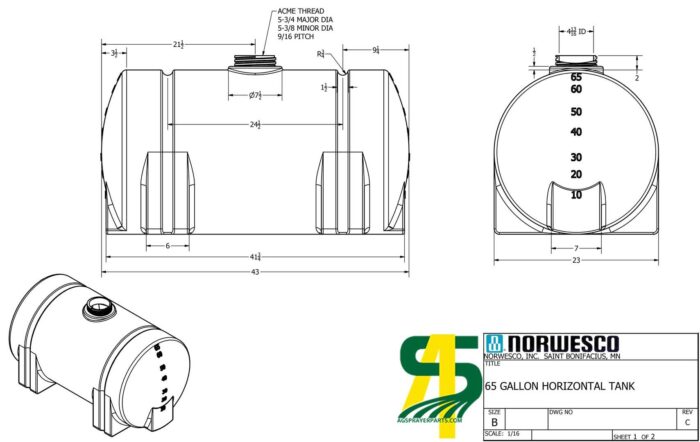Norwesco 65 Gallon Horizontal Leg Tank (Call for Quote)